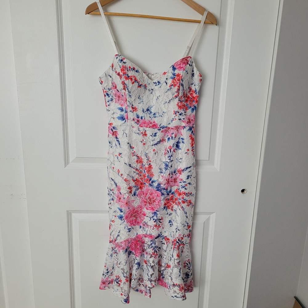 Guess Pink and Blue Floral Midi Dress